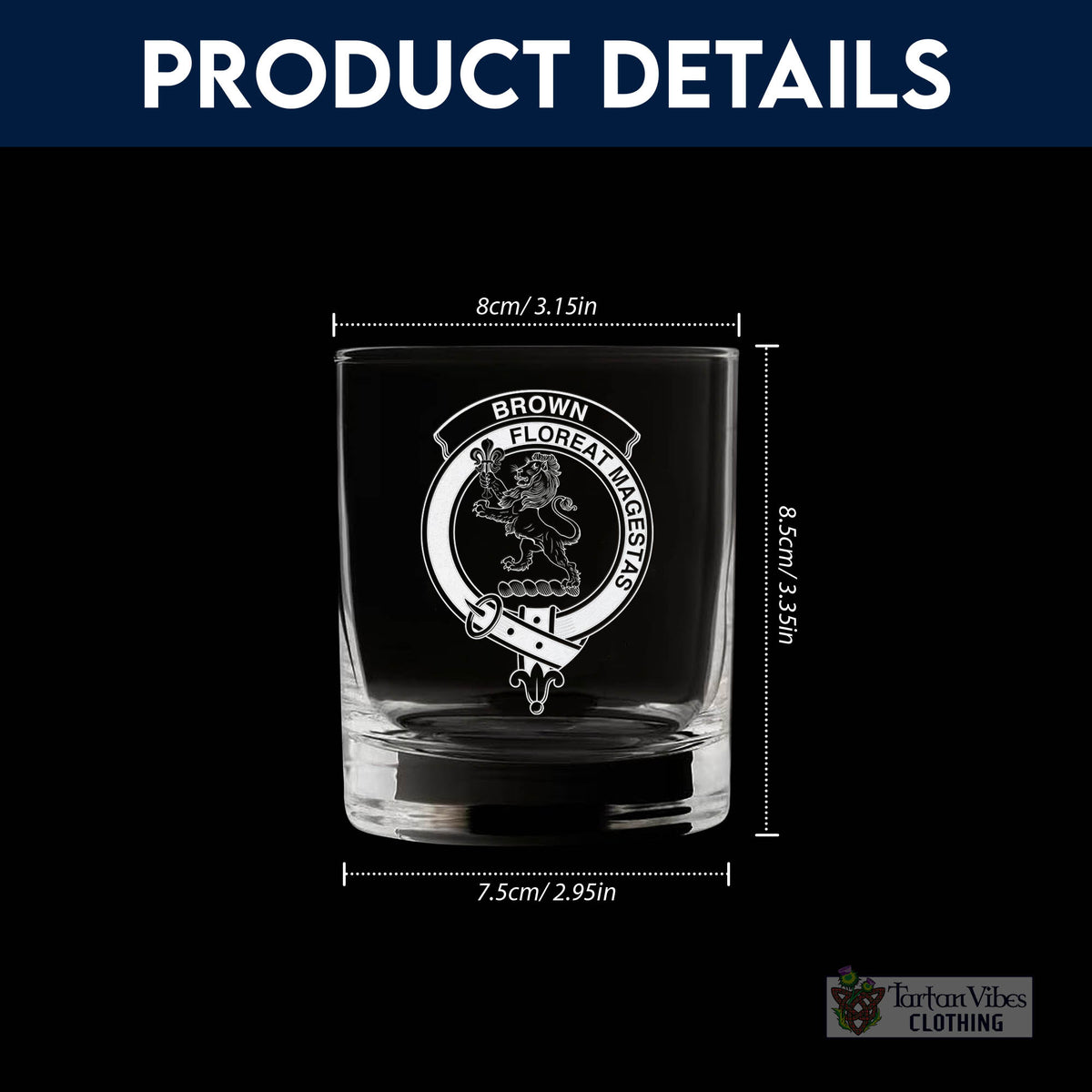 Brown (Broun) Clan Crest Engraved Whiskey Glass - 2D-tartanvibesclothing