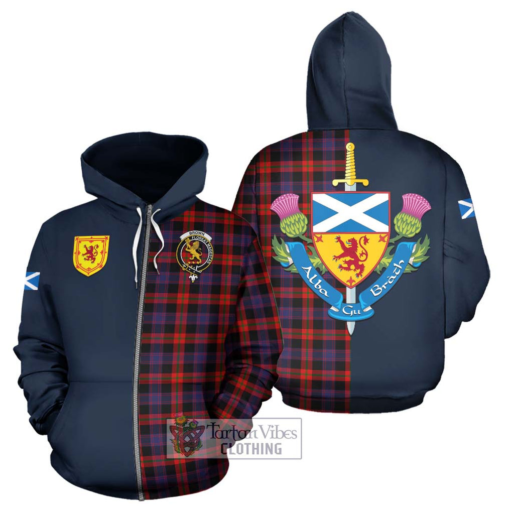 Brown (Broun) Tartan Hoodie Alba with Scottish Lion Royal Arm Half Style - Tartan Vibes Clothing