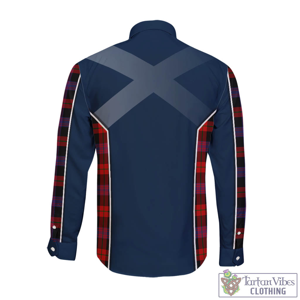 Tartan Vibes Clothing Brown Tartan Long Sleeve Button Up Shirt with Family Crest and Scottish Thistle Vibes Sport Style