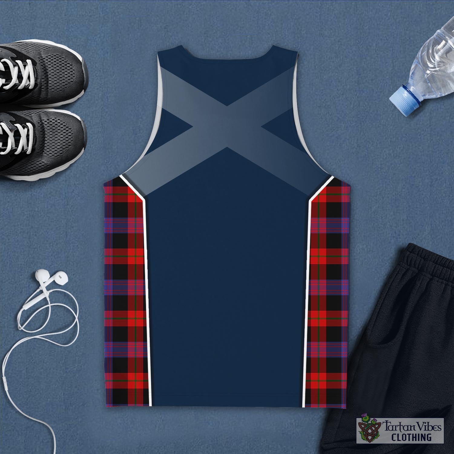 Tartan Vibes Clothing Brown Tartan Men's Tanks Top with Family Crest and Scottish Thistle Vibes Sport Style