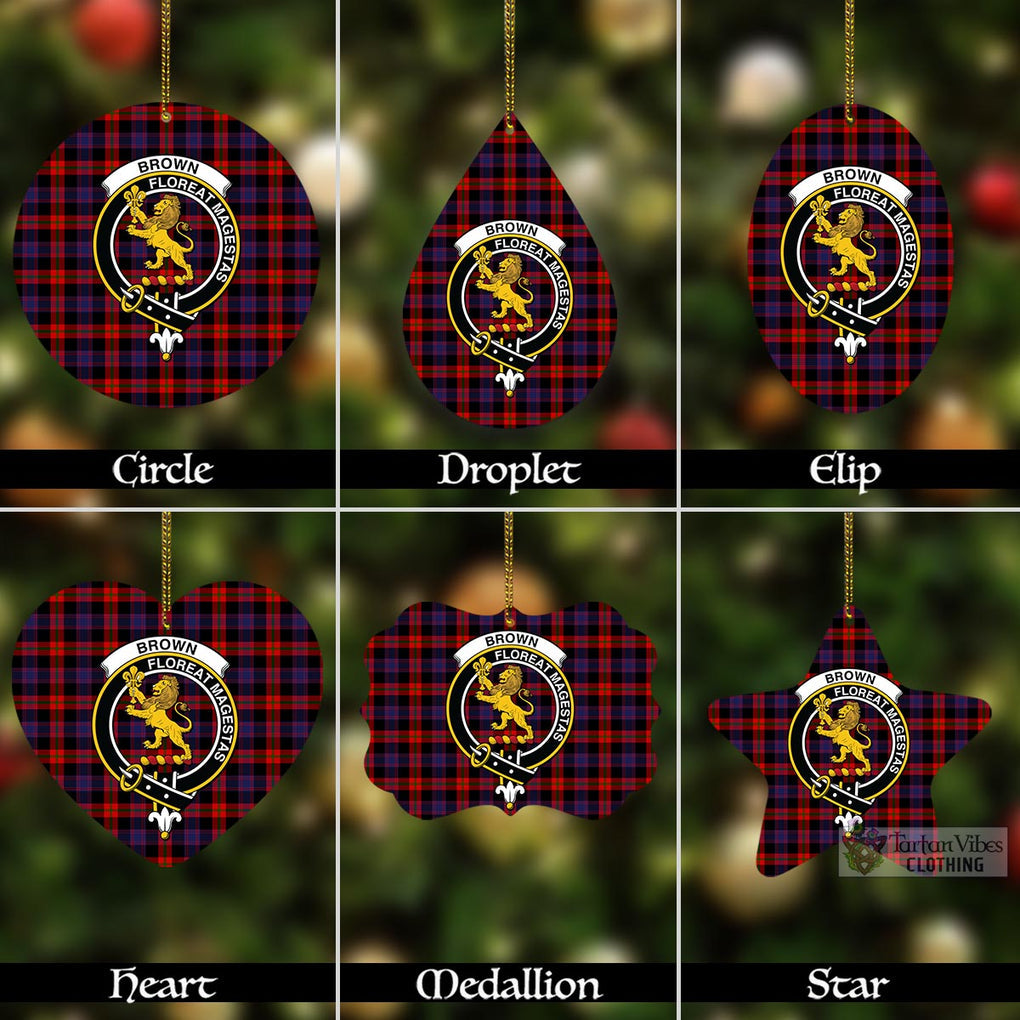 Tartan Vibes Clothing Brown (Broun) Tartan Christmas Aluminium Ornament with Family Crest