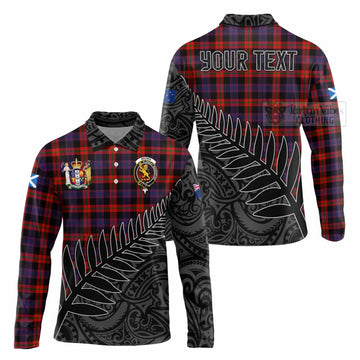 Brown (Broun) Crest Tartan Long Sleeve Polo Shirt with New Zealand Silver Fern Half Style Unisex - Tartan Vibes Clothing