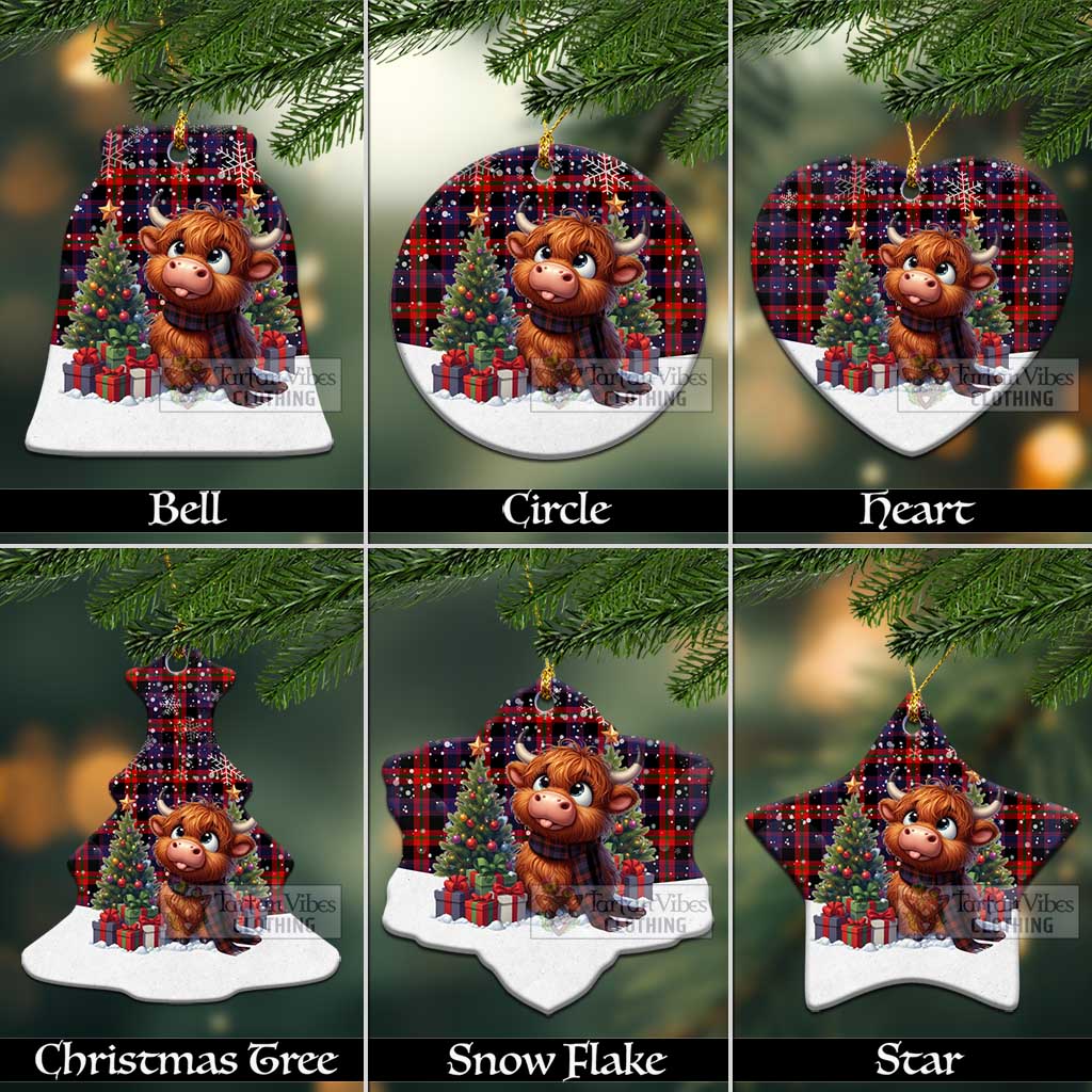 Tartan Vibes Clothing Brown (Broun) Tartan Christmas Ceramic Ornament with Adorable Highland Coo