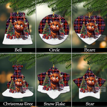 Brown (Broun) Tartan Christmas Ceramic Ornament with Adorable Highland Coo