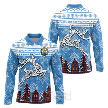 Brown (Broun) Clan Christmas Long Sleeve Polo Shirt Celtic Reindeer Style