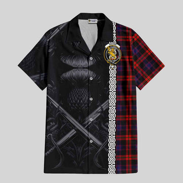Brown (Broun) Tartan Hawaiian Shirt with Family Crest Cross Sword Thistle Celtic Vibes Kid - Tartan Vibes Clothing