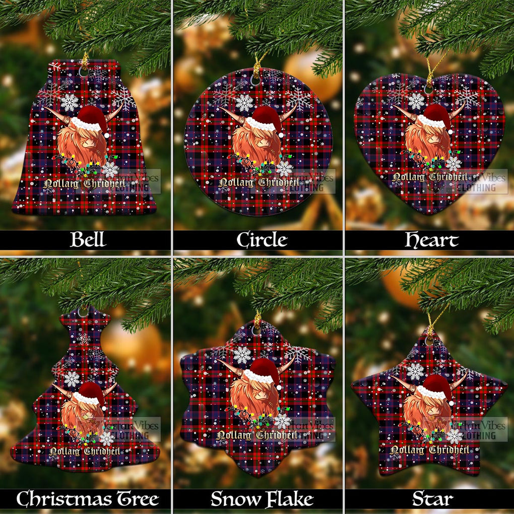 Tartan Vibes Clothing Brown (Broun) Clan Tartan Ornament with Christmas Twinkle Highland Cattle