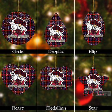 Brown (Broun) Tartan Christmas Aluminium Ornament with Gnome Playing Bagpipes