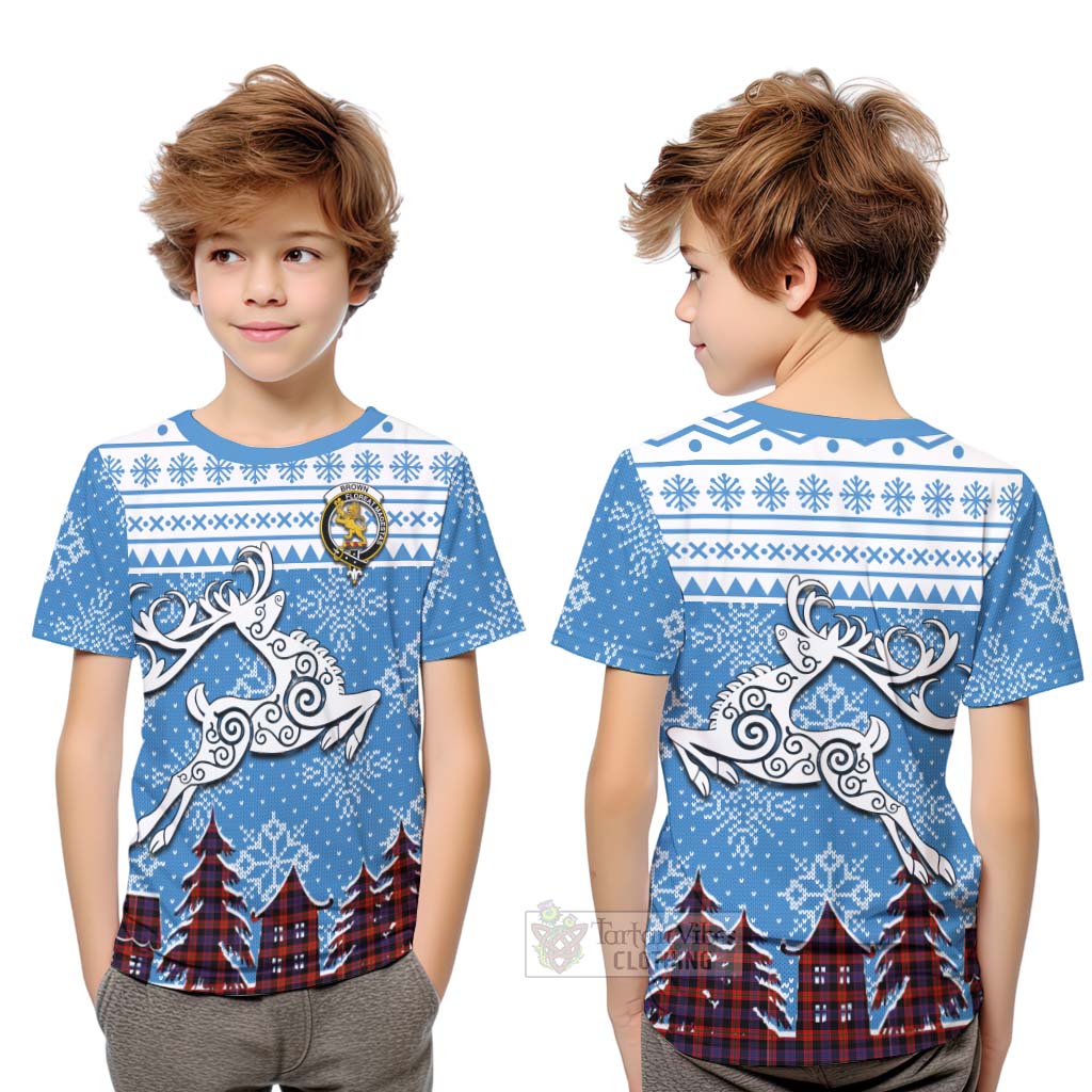 Brown (Broun) Clan Christmas Kid T-Shirt Celtic Reindeer Style Youth XL Size14 - Tartan Vibes Clothing