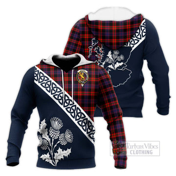 Brown (Broun) Tartan Knitted Hoodie Featuring Thistle and Scotland Map Unisex Knitted Pullover Hoodie - Tartan Vibes Clothing