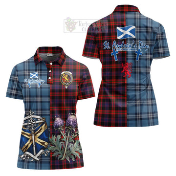 Brown (Broun) Tartan Women's Polo Shirt Happy St. Andrew's Day Half Tartan Style Women - Tartan Vibes Clothing