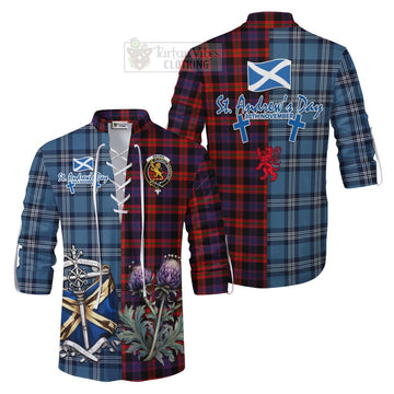Brown (Broun) Tartan Ghillie Kilt Shirt Happy St. Andrew's Day Half Tartan Style Men - Tartan Vibes Clothing