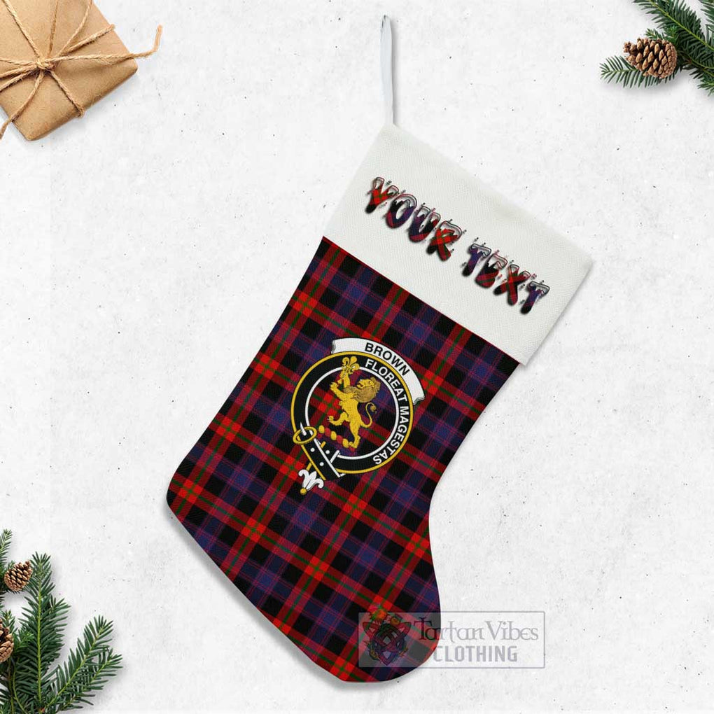 Tartan Vibes Clothing Brown (Broun) Tartan Family Crest Christmas Stocking with Personalized Text