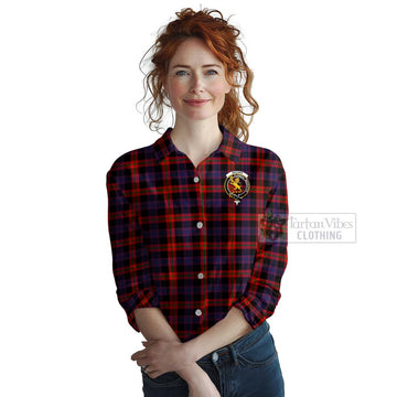 Brown (Broun) Tartan Women's Casual Shirt with Family Crest and Bearded Skull Holding Bottles of Whiskey Female - Tartan Vibes Clothing