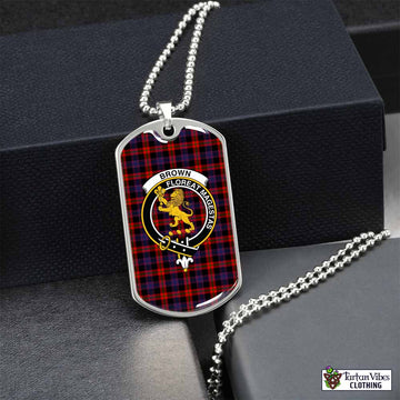 Brown (Broun) Tartan Dog Tag Necklace with Family Crest Silver No - Tartan Vibes Clothing