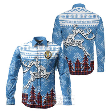 Brown (Broun) Clan Christmas Long Sleeve Button Shirt Celtic Reindeer Style