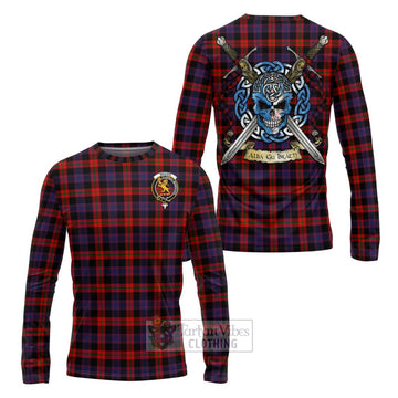 Brown (Broun) Tartan Long Sleeve T-Shirt with Family Crest Celtic Skull Style Unisex - Tartan Vibes Clothing