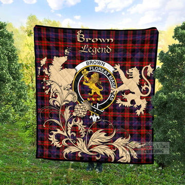 Brown (Broun) Tartan Quilt with Family Crest and Scottish Symbol Style Super King Quilt 91" x 110" - Tartan Vibes Clothing