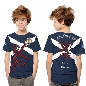 Brown (Broun) Tartan Lion Rampant Kid T-Shirt Proudly Display Your Heritage with Alba Gu Brath and Clan Name Youth XL Size14 - Tartan Vibes Clothing