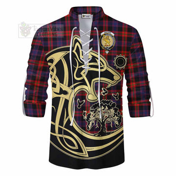 Brown (Broun) Tartan Ghillie Kilt Shirt with Family Crest Celtic Wolf Style - Tartan Vibes Clothing