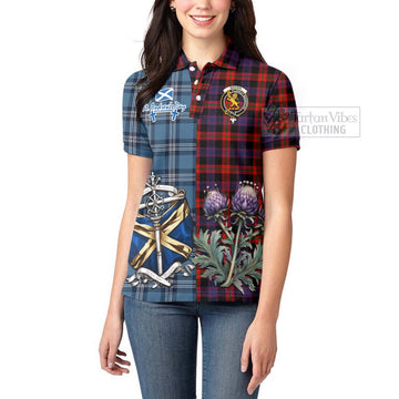 Brown (Broun) Tartan Women's Polo Shirt Happy St. Andrew's Day Half Tartan Style - Tartan Vibes Clothing