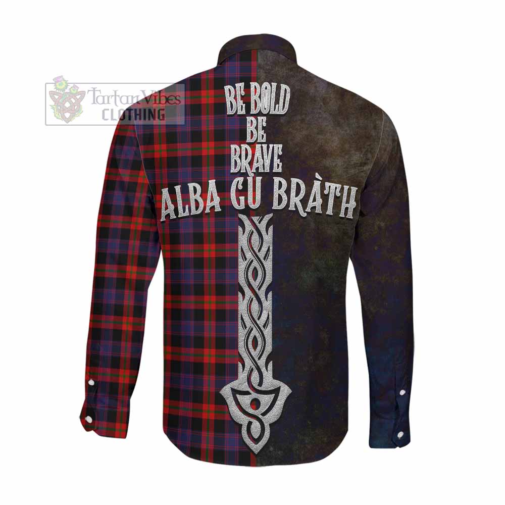 Brown (Broun) Tartan Family Crest Long Sleeve Button Shirt Alba Gu Brath Be Brave Lion Ancient Style Men's Shirt - Tartan Vibes Clothing