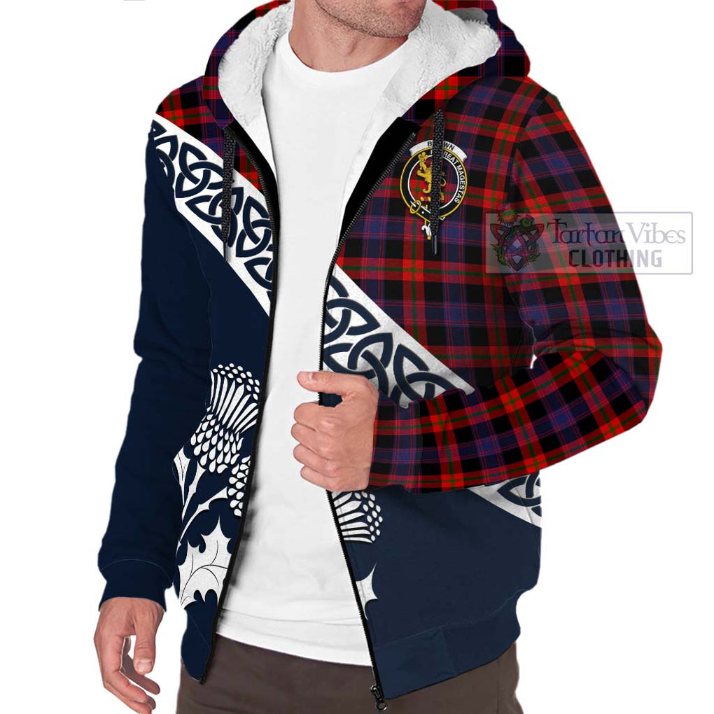 Brown (Broun) Tartan Sherpa Hoodie Featuring Thistle and Scotland Map - Tartan Vibes Clothing