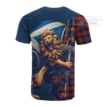 Brown (Broun) Tartan Family Crest Cotton T-shirt with Scottish Majestic Lion - Tartan Vibes Clothing