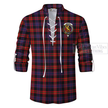 Brown (Broun) Tartan Ghillie Kilt Shirt with Family Crest and Bearded Skull Holding Bottles of Whiskey - Tartan Vibes Clothing