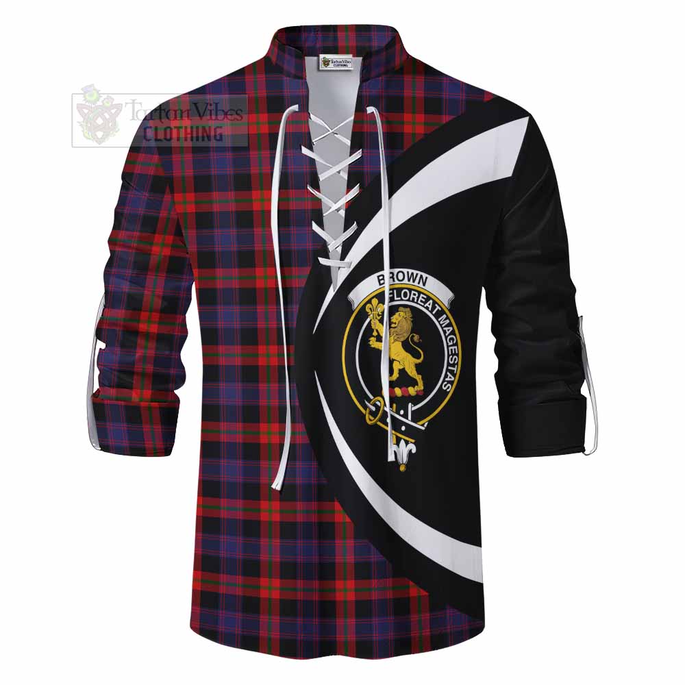 Brown (Broun) Tartan Ghillie Kilt Shirt with Family Crest Circle Style - Tartan Vibes Clothing