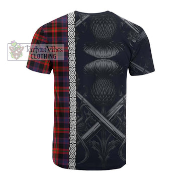 Brown (Broun) Tartan Cotton T-shirt with Family Crest Cross Sword Thistle Celtic Vibes - Tartan Vibes Clothing