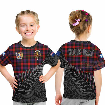 Brown (Broun) Crest Tartan Kid T-Shirt with New Zealand Silver Fern Half Style - Tartan Vibes Clothing