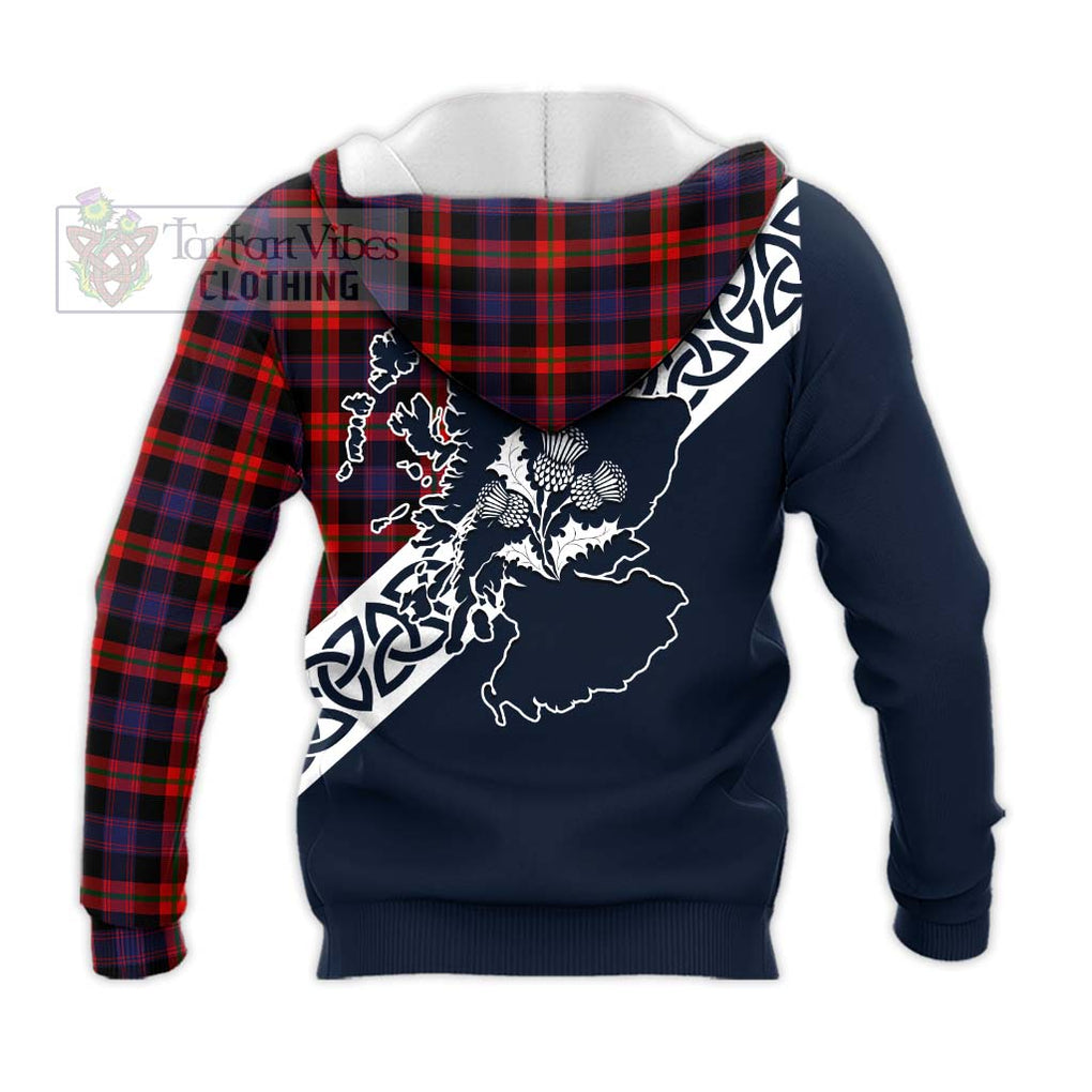 Brown (Broun) Tartan Knitted Hoodie Featuring Thistle and Scotland Map - Tartan Vibes Clothing