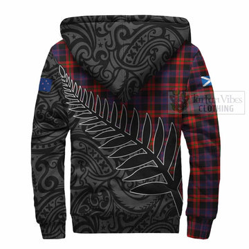 Brown (Broun) Crest Tartan Sherpa Hoodie with New Zealand Silver Fern Half Style - Tartan Vibes Clothing