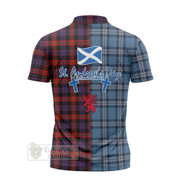 Brown (Broun) Tartan Zipper Polo Shirt Happy St. Andrew's Day Half Tartan Style - Tartan Vibes Clothing