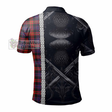 Brown (Broun) Tartan Polo Shirt with Family Crest Cross Sword Thistle Celtic Vibes - Tartan Vibes Clothing