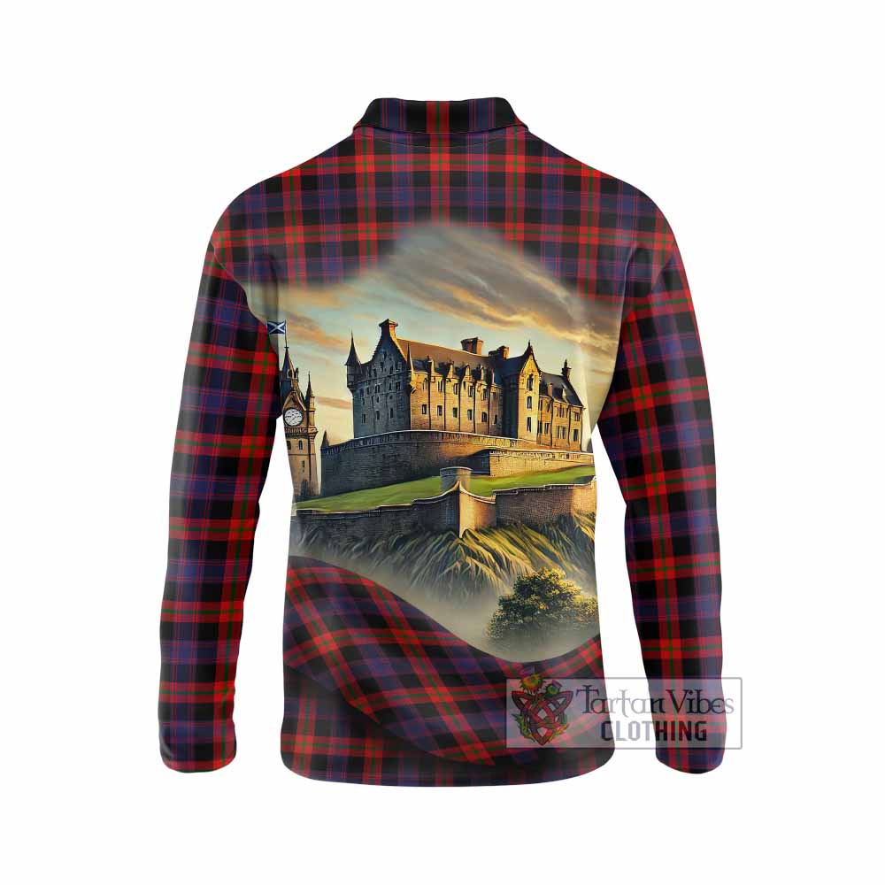 Brown (Broun) Tartan Family Crest Long Sleeve Polo Shirt with Scottish Ancient Castle Style - Tartan Vibes Clothing