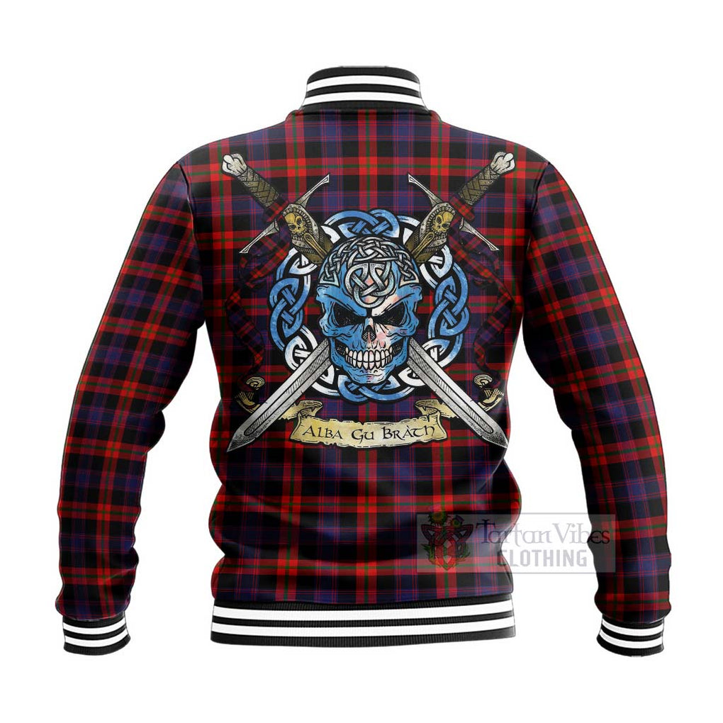 Brown (Broun) Tartan Baseball Jacket with Family Crest Celtic Skull Style - Tartan Vibes Clothing