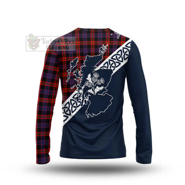 Brown (Broun) Tartan Long Sleeve T-Shirt Featuring Thistle and Scotland Map - Tartan Vibes Clothing