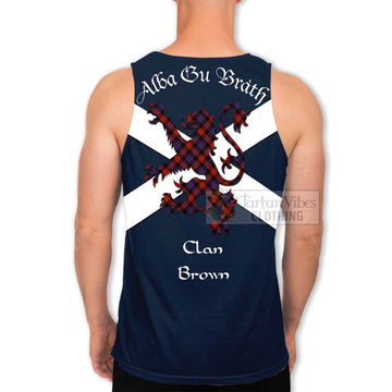 Brown (Broun) Tartan Lion Rampant Men's Tank Top Proudly Display Your Heritage with Alba Gu Brath and Clan Name - Tartan Vibes Clothing