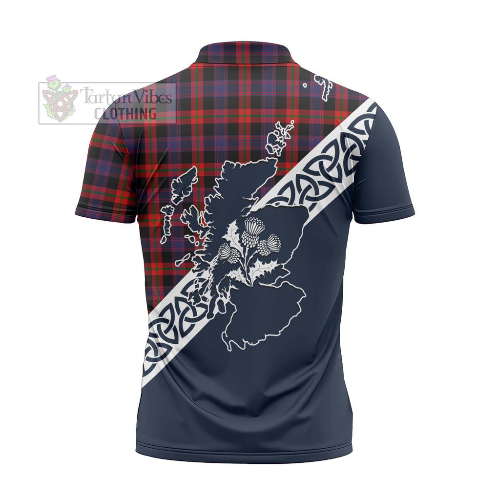 Brown (Broun) Tartan Zipper Polo Shirt Featuring Thistle and Scotland Map - Tartanvibesclothing Store