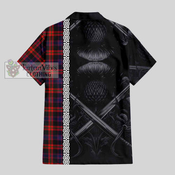 Brown (Broun) Tartan Hawaiian Shirt with Family Crest Cross Sword Thistle Celtic Vibes - Tartan Vibes Clothing