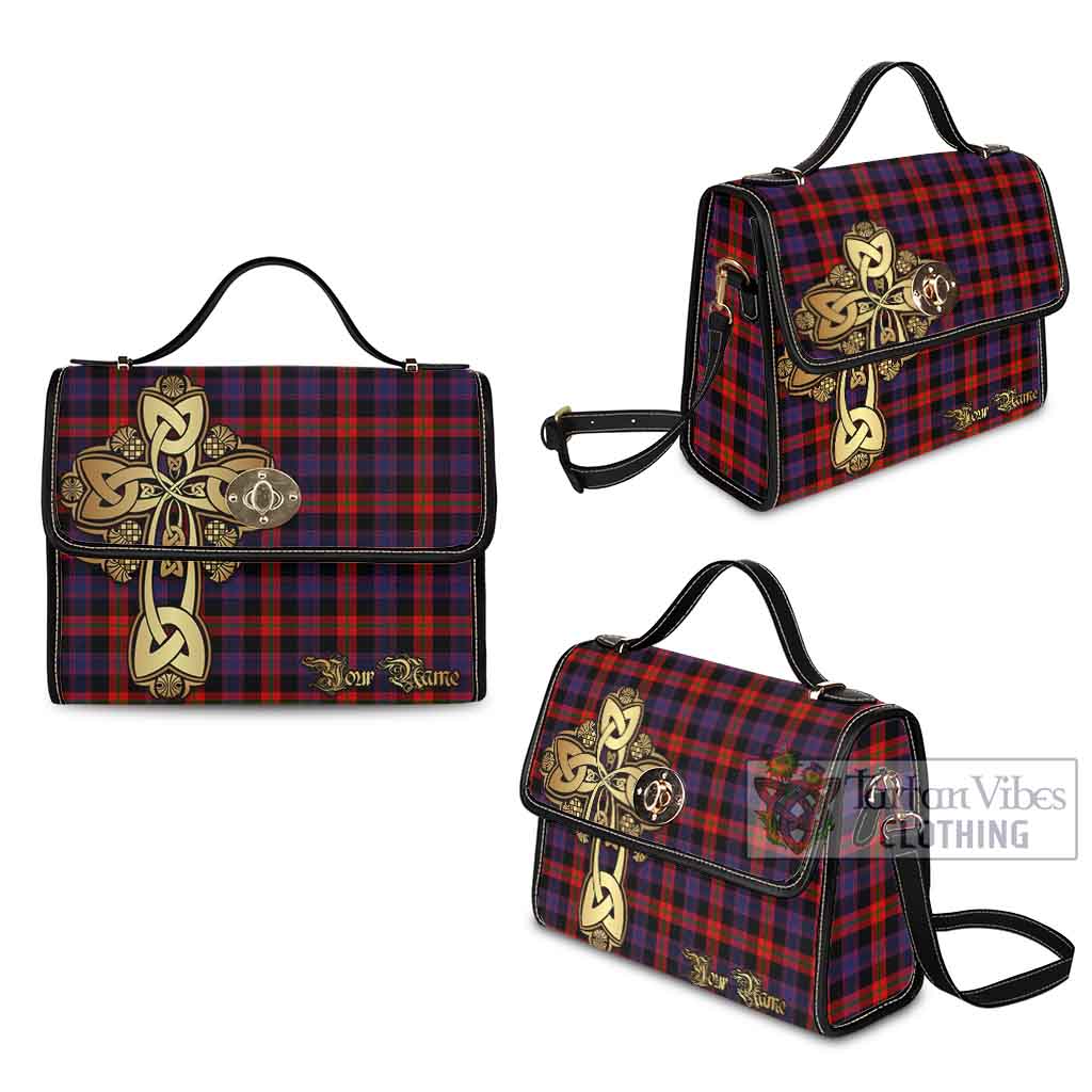 Brown (Broun) Tartan Waterproof Canvas Bag Golden Thistle Celtic Cross Style - Tartan Vibes Clothing