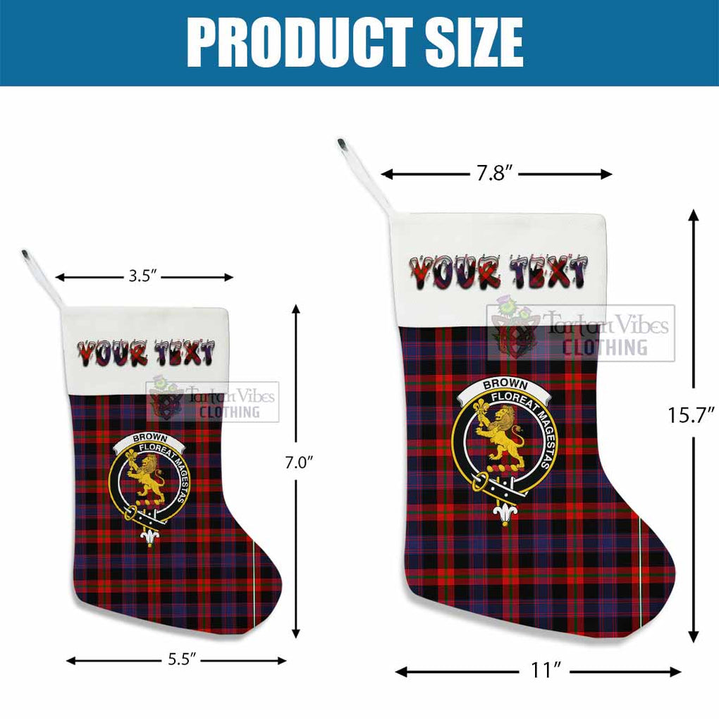 Tartan Vibes Clothing Brown (Broun) Tartan Family Crest Christmas Stocking with Personalized Text