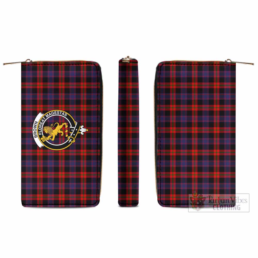 Brown (Broun) Tartan Women's Leather Wallet with Family Crest - Tartan Vibes Clothing