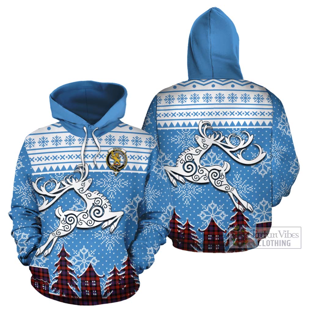 Tartan Vibes Clothing Brown (Broun) Clan Christmas Cotton Hoodie Celtic Reindeer Style