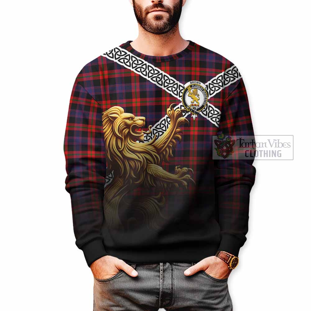 Brown (Broun) Crest Tartan Sweatshirt with Golden Lion Emblem Celtic Style - Tartan Vibes Clothing