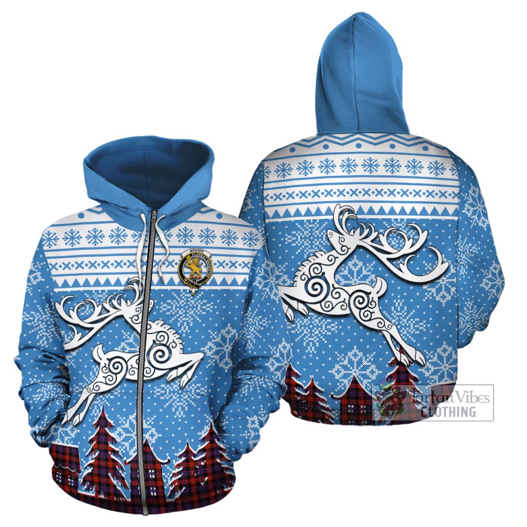 Tartan Vibes Clothing Brown (Broun) Clan Christmas Cotton Hoodie Celtic Reindeer Style