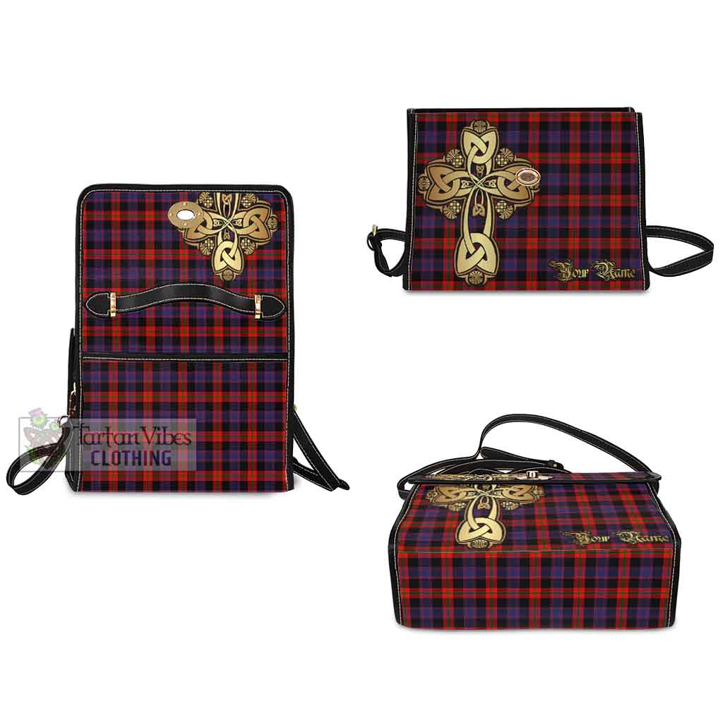 Brown (Broun) Tartan Waterproof Canvas Bag Golden Thistle Celtic Cross Style - Tartan Vibes Clothing