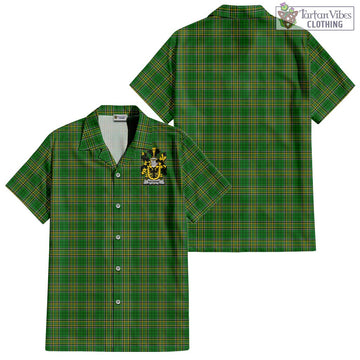 Browne Irish Clan Tartan Short Sleeve Button Up with Coat of Arms